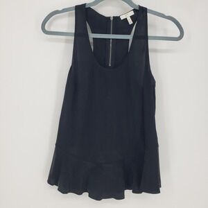 Joie Silk Black Racerback Peplum Tank Top Women's Size XXS Back Zipper